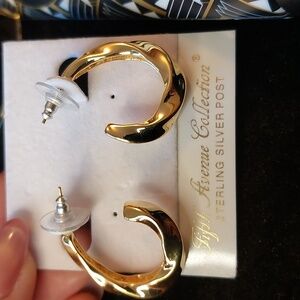 FAC Fifth Avenue Goldtone Gold Tone Textured Twist Hoops Earrings